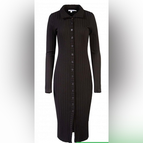 NWT Good American Wide Ribbed Button Down Midi Dress - Black - Size Large - Picture 10 of 10